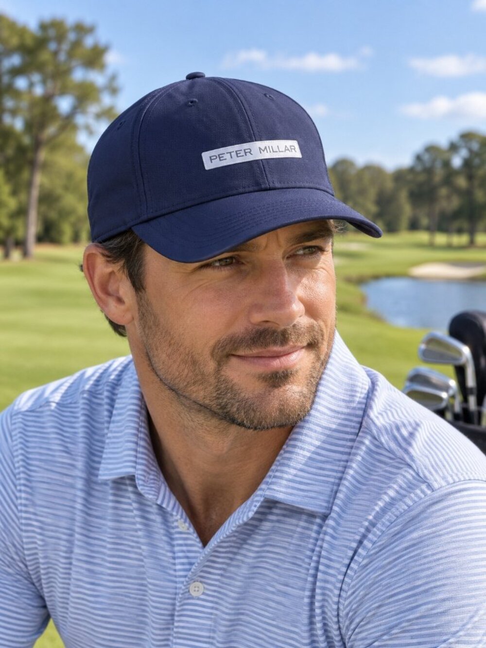 Peter Millar Logo Golf Performance Navy Blue Strapback Hat Cap Adult Size OSFM
